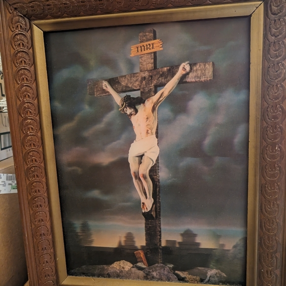 Vintage 3D pic christ in wooden frame - Picture 5 of 8